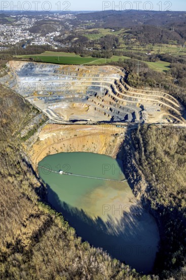 Aerial view, Steltenberg quarry with geological trail and lake, Hohenlimburg, Hagen, Ruhr area,