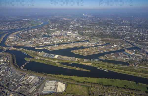 Aerial view, duisport port of Duisburg, port area, oil island, coal island, container terminal and