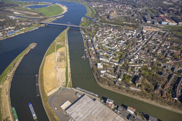 Aerial view, Mercatorinsel and Vinckekanal and harbour canal, Friedrich-Ebert-Brücke, view of