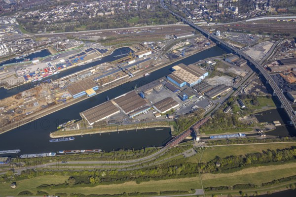 Aerial view, duisport Port of Duisburg, port area, coal island container terminal and scrap island