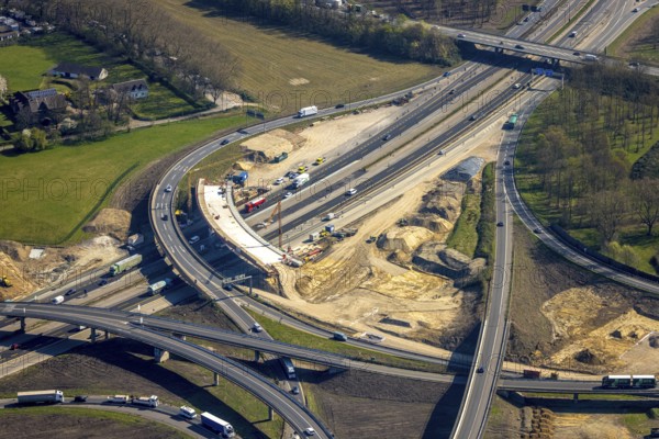 Aerial view, Kaiserberg motorway junction with A3 and A40 motorways, bridge construction and