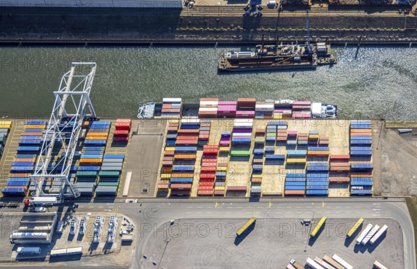 Aerial view, duisport harbour Duisburg, harbour area, coal island container terminal, container