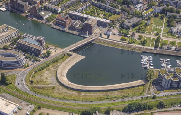 Aerial view, Eurogate staircase inner harbour and commercial buildings, Kaßlerfeld, Duisburg, Ruhr