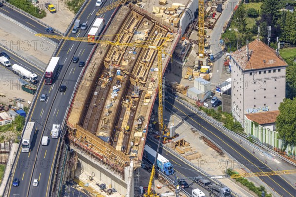 Aerial view, Kaiserberg motorway junction with major construction site, Werthacker bunker,