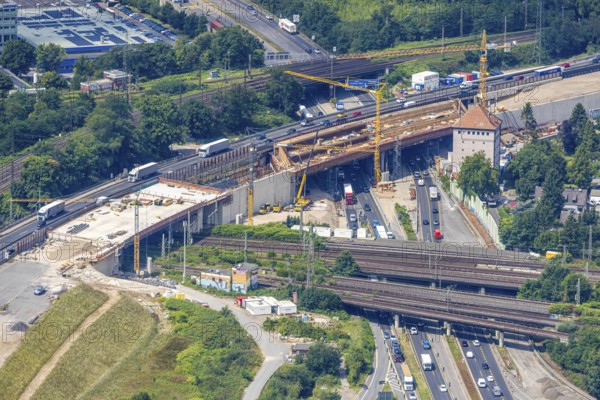 Aerial view, Kaiserberg motorway junction with major construction site, Werthacker bunker,