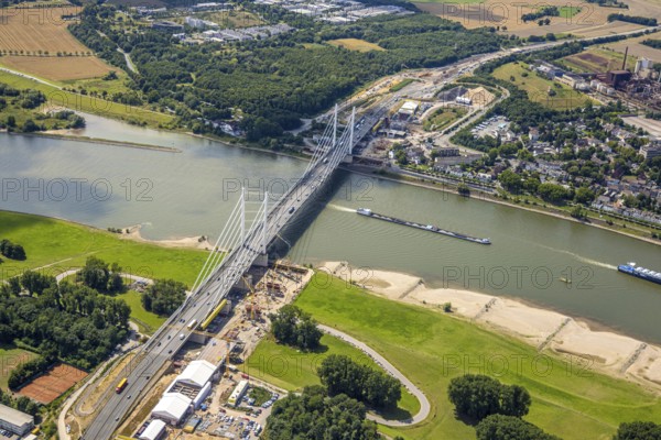 Aerial view, major construction site Rhine bridge Neuenkamp with motorway A40 over the river Rhine,