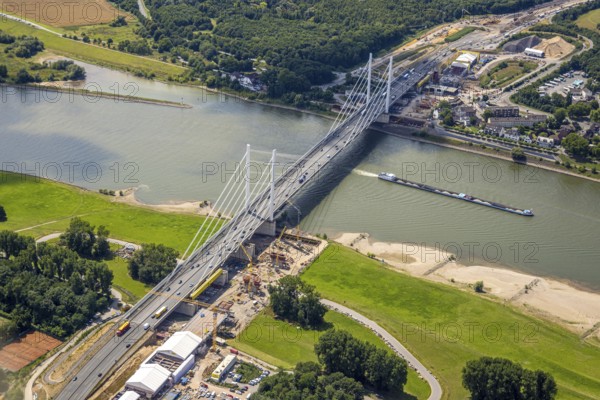 Aerial view, major construction site Rhine bridge Neuenkamp with motorway A40 over the river Rhine,