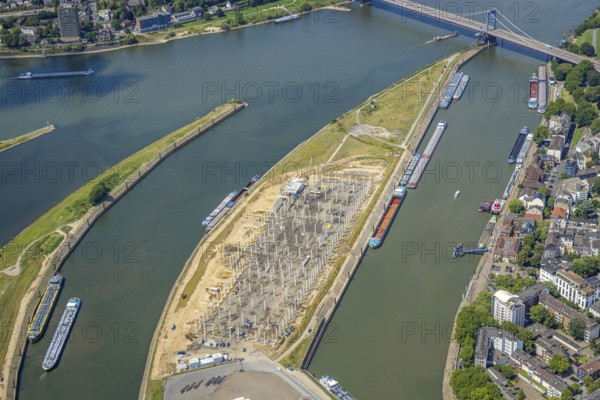 Aerial view, Mercatorinsel inland navigation on Vinckekanal and harbour canal, Stangenwald