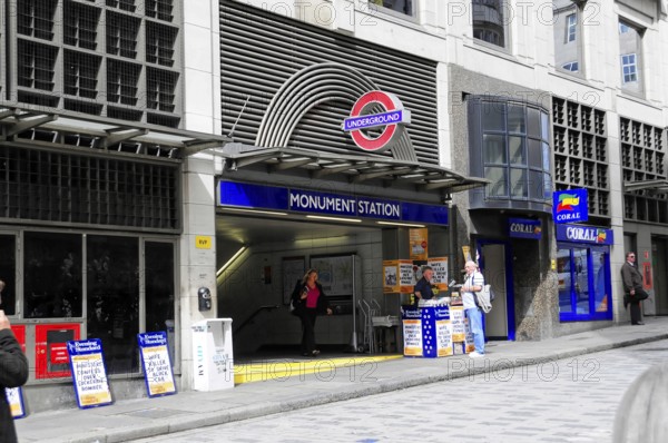London, England, Great Britain, Entrance to Monument Station on the London Underground, London,