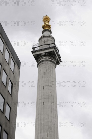 Corinthian Column in Warwick Court, London, Column with gold decorated top in front of clear blue