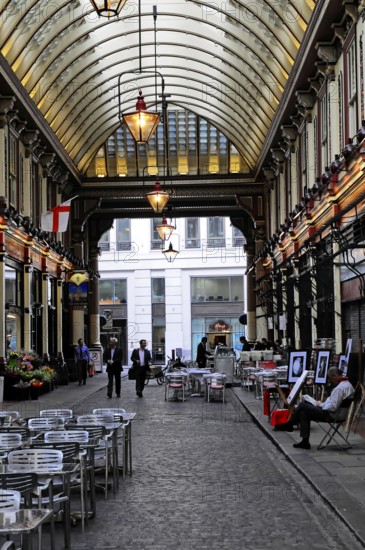 Interior view, Leadenhall Market, London, England, United Kingdom, Covered arcade street with