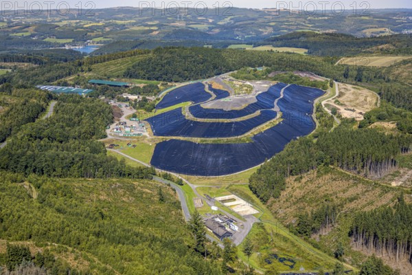 Aerial view, site covered with plastic tarpaulins of the landfill Olper Entsorgungszentrum GmbH,