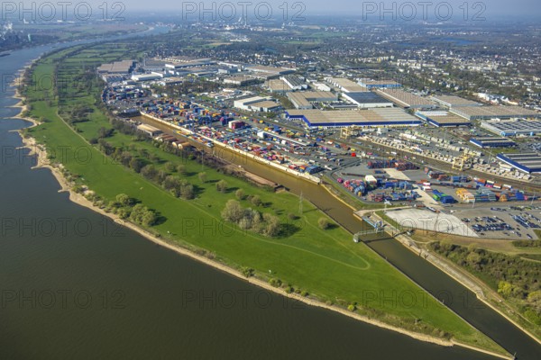 Aerial view, duisport harbour, logport I Rheinhausen, logport 1, container port, Duisburg harbour