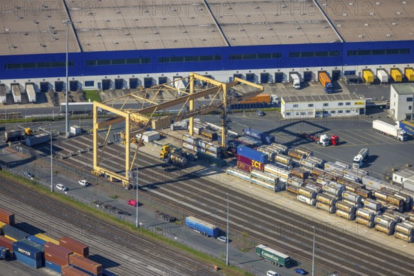 Aerial view, duisport harbour, logport I Rheinhausen, logport 1, container port, Duisburg harbour