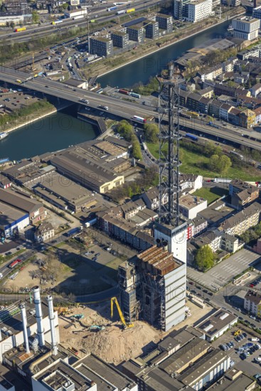 Aerial view, Neuenkamp parallel harbour and outer harbour, Duisburg municipal utility tower,