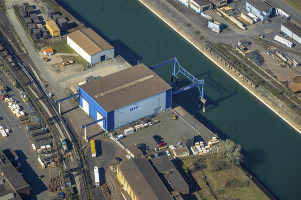 Aerial view, Neuenkamp parallel harbour and outer harbour, HTB Heavylift Terminal Duisburg