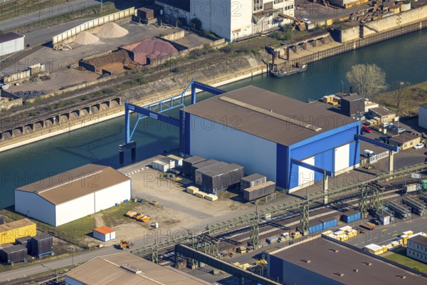 Aerial view, Neuenkamp parallel harbour and outer harbour, HTB Heavylift Terminal Duisburg