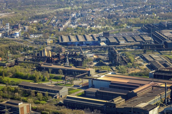 Aerial view, ArcelorMittal Hochfeld GmbH steel wire plant, dumping of red-hot material, Laar,