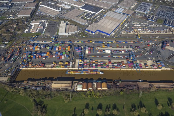 Aerial view, duisport port, logport I Rheinhausen, container port, Duisburg port D3T Duisburg