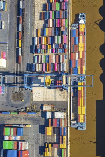 Aerial view, duisport port, logport I Rheinhausen, container port, Duisburg port D3T Duisburg