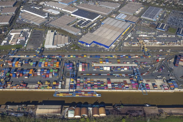 Aerial view, duisport port, logport I Rheinhausen, container port, Duisburg port D3T Duisburg