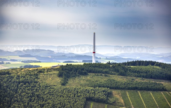Aerial view, construction site with construction of a wind turbine on the Homberg, Calle, Meschede,