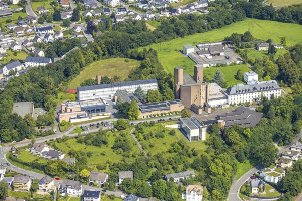 Aerial view, Königsmünster Abbey with Benedictine grammar school, monastery, Meschede town,