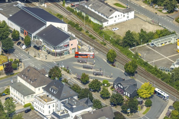 Aerial view, McDonald's and Tourist-Information at the bus station Le-Puy-Straße, Meschede-Stadt,