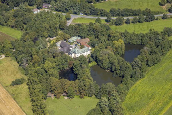 Aerial view, moated castle Haus Rhade, bulwark, Kierspe, Sauerland, North Rhine-Westphalia,