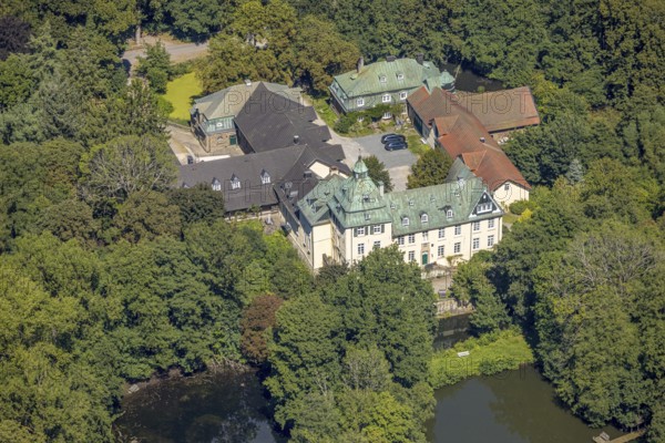 Aerial view, moated castle Haus Rhade, bulwark, Kierspe, Sauerland, North Rhine-Westphalia,