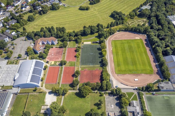 Aerial view, sports park Am Stadion, grass stadium with athletics track, football stadium Kiersper