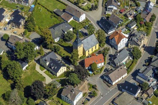 Aerial view, Protestant Church of St Servatius, Rönsahl, Kierspe, Sauerland, North