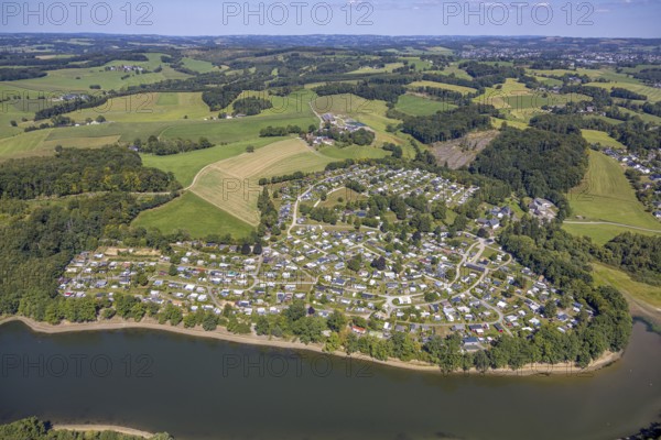 Aerial view, Lambacher Höhe campsite and mobile home site at the Lingesetalsperre, Linge,
