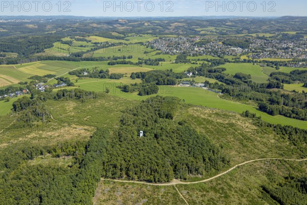 Aerial view, Wienhagener Turm in the forest, memorial for the fallen of the First World War,