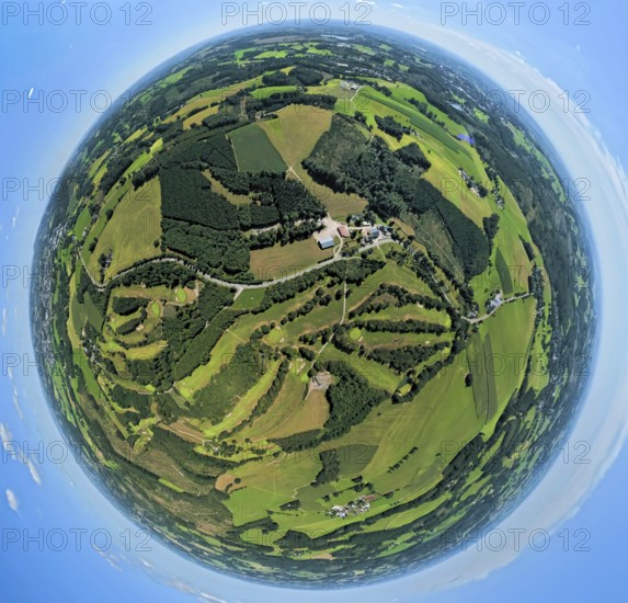 Aerial photo, Golfwiese und Golfclub Varmert e.V., earth globe, fisheye image, 360 degree image,