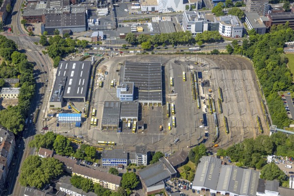 Aerial view, Ruhrbahn GmbH depot Stadtmitte, tram and bus depot, Ostviertel, Essen, Ruhr area,