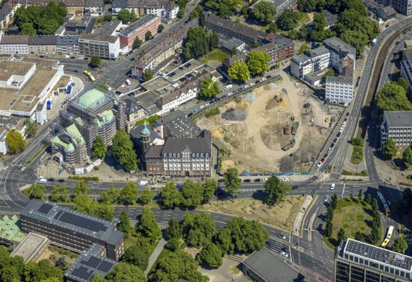 Aerial view, planned new building BürgerRathaus, former job centre and old main swimming pool