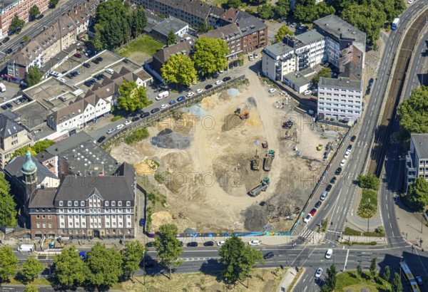 Aerial view, planned new building BürgerRathaus, former job centre and old main swimming pool