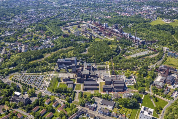 Aerial view, general view of Zeche Zollverein, Gelsenkirchener Straße, outdoor swimming pool,