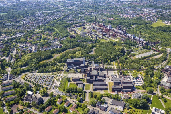 Aerial view, general view of Zeche Zollverein, Gelsenkirchener Straße, outdoor swimming pool,