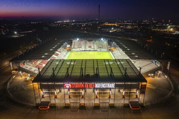 Aerial view, football stadium at the Hafenstraße of the club Rot-Weiß Essen, 3rd Bundesliga,