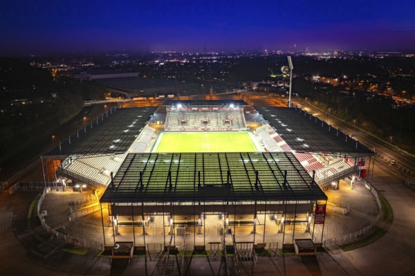 Aerial view, football stadium at the Hafenstraße of the club Rot-Weiß Essen, 3rd Bundesliga,
