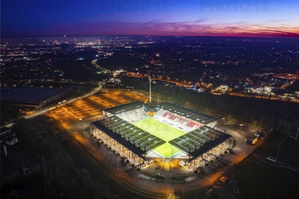 Aerial view, football stadium at the Hafenstraße of the club Rot-Weiß Essen, 3rd Bundesliga,