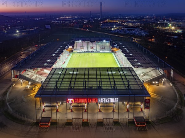 Aerial view, football stadium at the Hafenstraße of the club Rot-Weiß Essen, 3rd Bundesliga,
