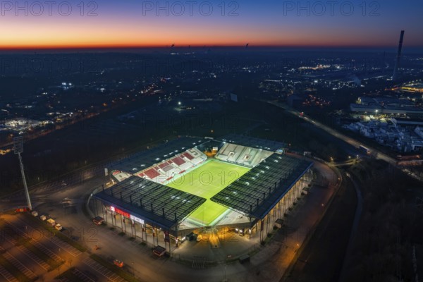Aerial view, football stadium at the Hafenstraße of the club Rot-Weiß Essen, 3rd Bundesliga,