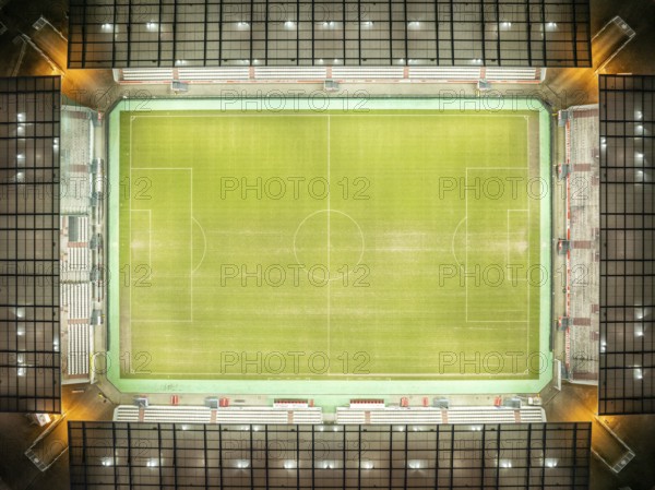 Aerial view, football stadium at the Hafenstraße of the club Rot-Weiß Essen, 3rd Bundesliga,