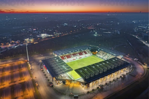 Aerial view, football stadium at the Hafenstraße of the club Rot-Weiß Essen, 3rd Bundesliga,