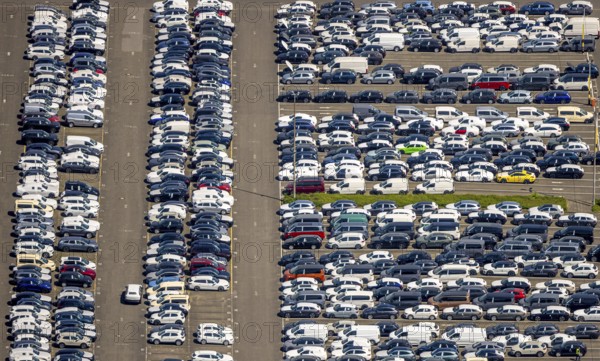 Aerial view, car park of CAT Automobillogistik Essen GmbH, Katernberg, Essen, Ruhr area, North
