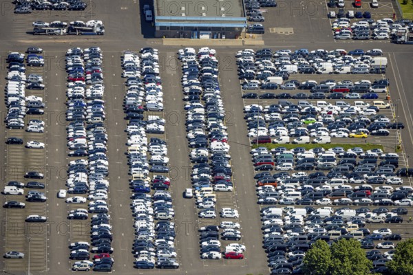 Aerial view, car park of CAT Automobillogistik Essen GmbH, Katernberg, Essen, Ruhr area, North