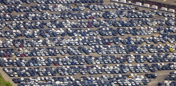 Aerial view, car park of CAT Automobillogistik Essen GmbH, Katernberg, Essen, Ruhr area, North
